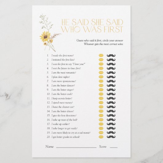 Papier Boho Il A Dit Qu'Elle A Dit Sunflower Fête des mar (Devant)