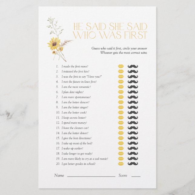 Papier Boho Il A Dit Qu'Elle A Dit Sunflower Fête des mar (Devant)