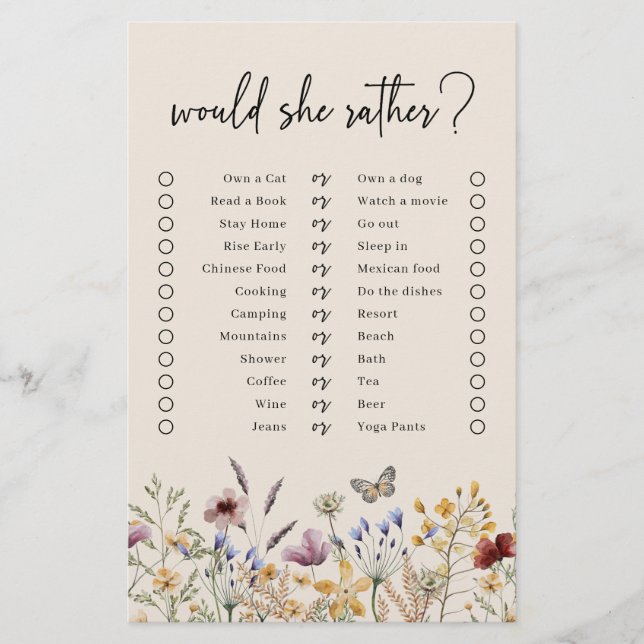 Papier Boho Jeu De Préférences (Devant)