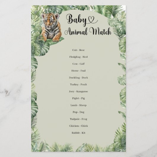 Papier Boho Jungle Safari Animaux Bébé Animal Match jeu (Dos)