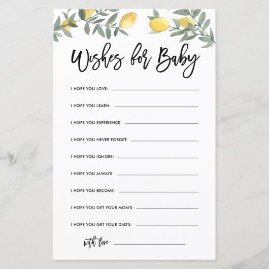 Papier Boho Lemon Baby shower bien des souhaits pour la c (Devant)