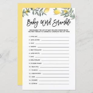 Papier Boho Lemon Baby Word Scramble Baby shower Jeu