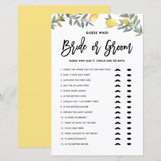 Papier Boho Lemon Il A Dit Qu'Elle A Dit Fête des mariées (Devant / Derrière)