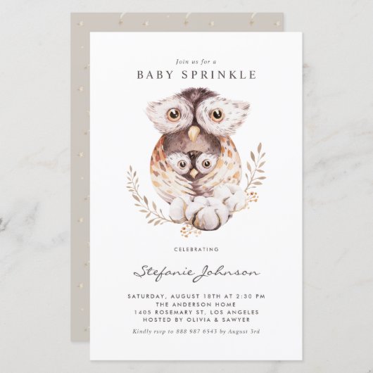 Papier Boho maman et bébé hibou Baby Sprinkle Invitation (Devant / Derrière)
