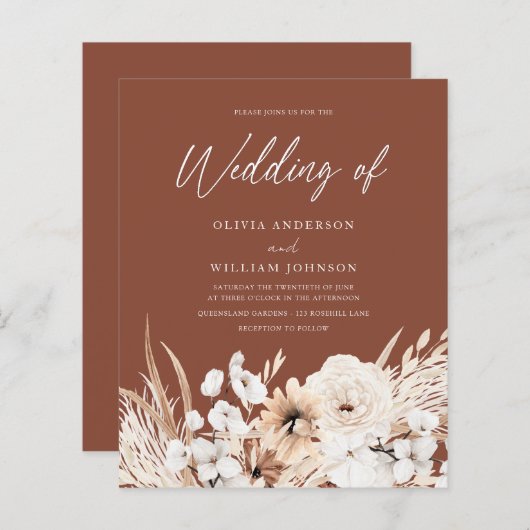 Papier Boho Mariage Sur Une Invitation Budgétaire (Devant / Derrière)