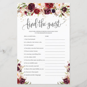 Papier Boho marsala bordeaux trouver le jeu d'invités