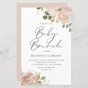 Papier Boho Mauve Peach Flowers Baby Brunch Invitation