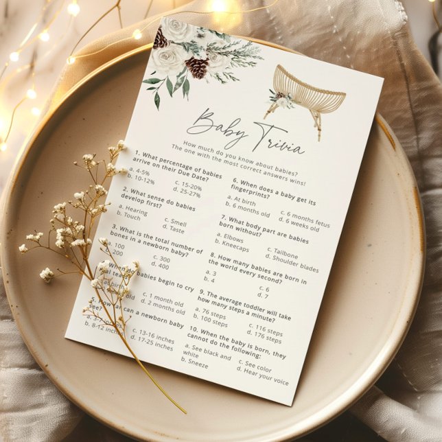 Papier Boho nursery hiver calligraphie bébé trivia jeu (Créateur téléchargé)