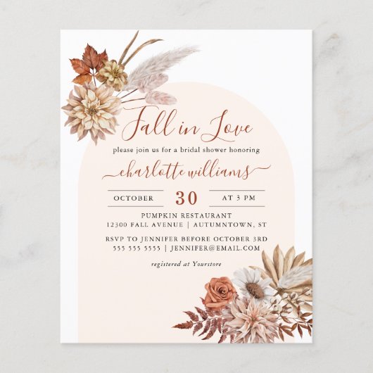 Papier Boho Pampas Grass automne nuptiale douche Invitati (Devant)