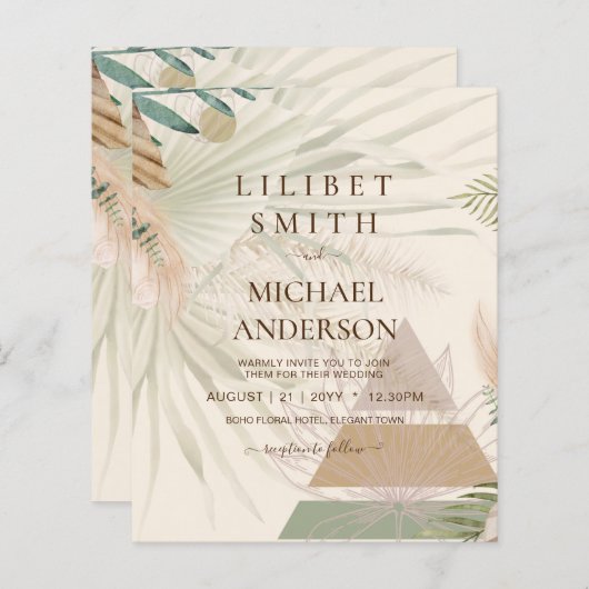 Papier BOHO Pampas Grass Beige Vert Mariage en terre cuit (Devant / Derrière)