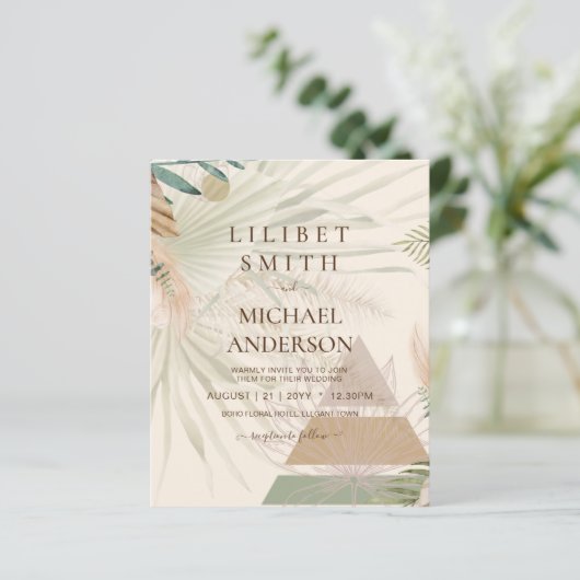 Papier BOHO Pampas Grass Beige Vert Mariage en terre cuit (Debout devant)