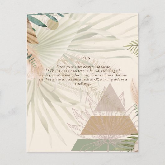Papier BOHO Pampas Grass Beige Vert Mariage en terre cuit (Dos)