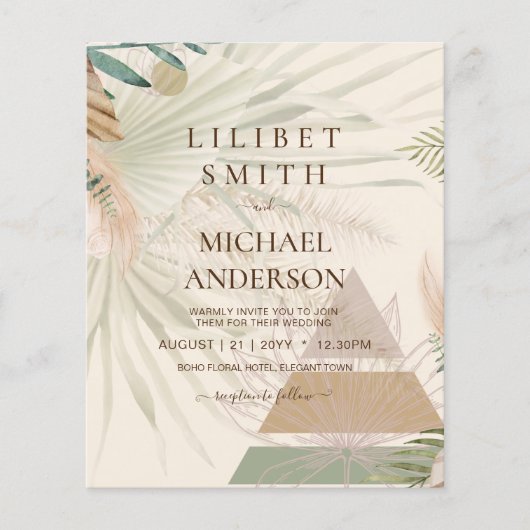 Papier BOHO Pampas Grass Beige Vert Mariage en terre cuit (Devant)