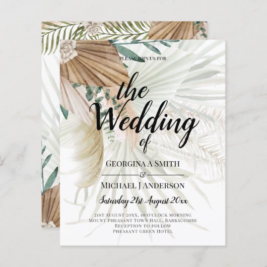 Papier BOHO Pampas Grass Beige Vert Mariage en terre cuit (Devant / Derrière)