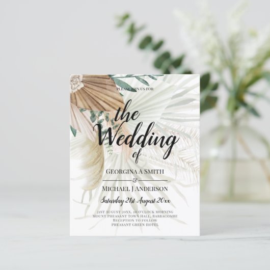 Papier BOHO Pampas Grass Beige Vert Mariage en terre cuit (Debout devant)