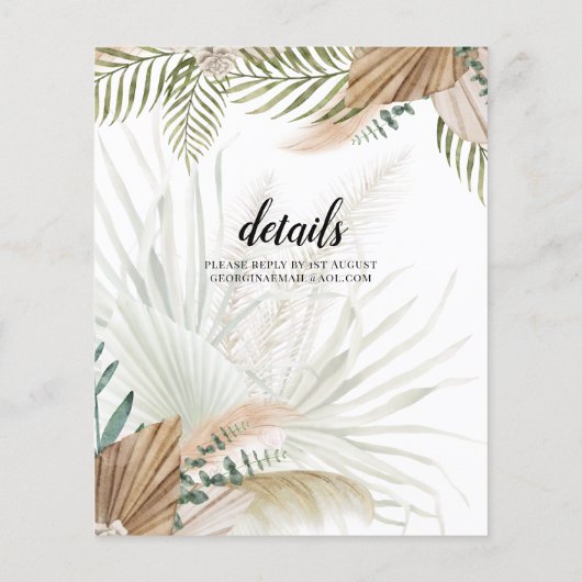 Papier BOHO Pampas Grass Beige Vert Mariage en terre cuit (Dos)