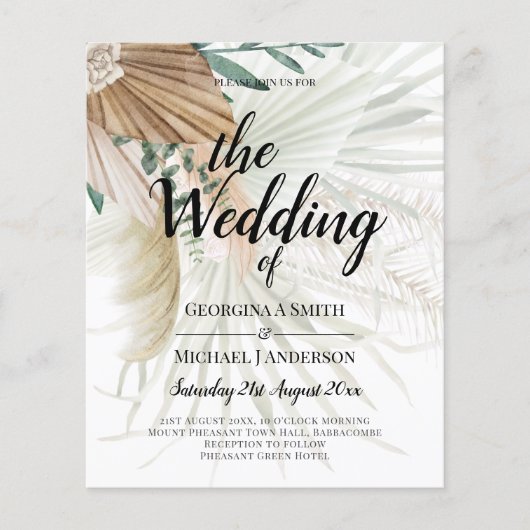 Papier BOHO Pampas Grass Beige Vert Mariage en terre cuit (Devant)