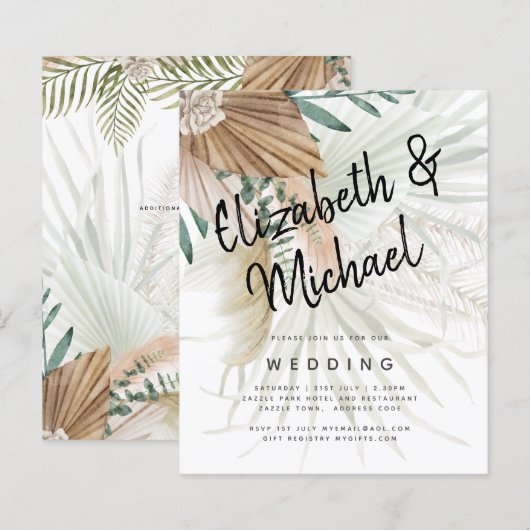 Papier BOHO Pampas Grass Beige Vert Mariage en terre cuit (Devant / Derrière)