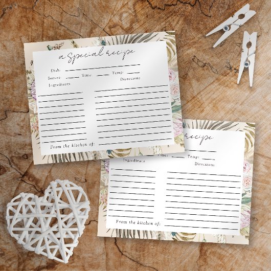 Papier Boho Pampas Grass Bridal Shower Recipe Card