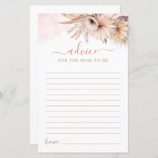 Papier Boho Pampas Grass Floral Conseils Pour Maman D'Êtr (Devant / Derrière)