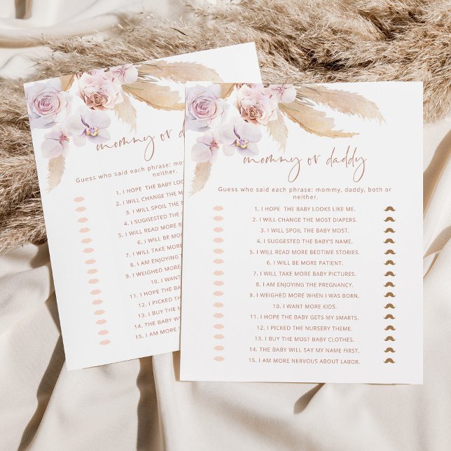 Papier Boho pampas herbe maman ou papa jeu de baby shower (Créateur téléchargé)