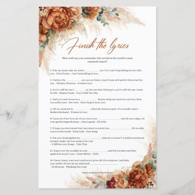 Papier Boho pampas tropicale en terre cuite Terminer le l (Devant)