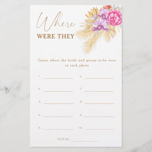 Papier Boho pampass - Où étaient-ils jeu de Baby Shower (Devant)