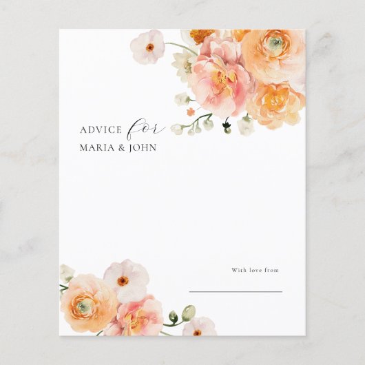 Papier Boho Peach & Blush Floral Wedding Advice Card (Devant)