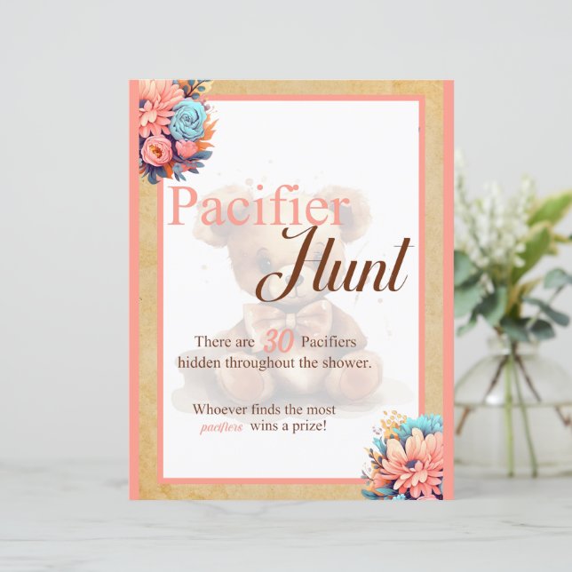 Papier Boho Pink Bear Baby shower Chasse au canard Jeu (Debout devant)