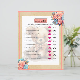 Papier Boho Pink Bear Baby shower Devinez Qui Joue