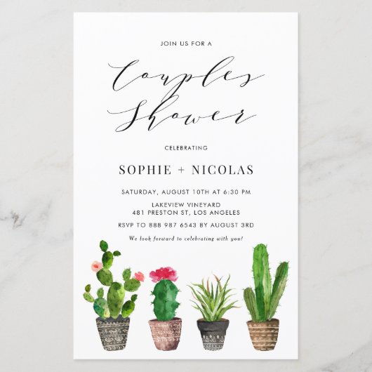 Papier Boho Poted Cactus Couples Douche Invitation (Devant)