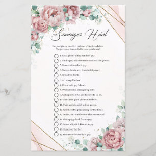 Papier Boho poudre rose roses verdure Scavenger Chasse