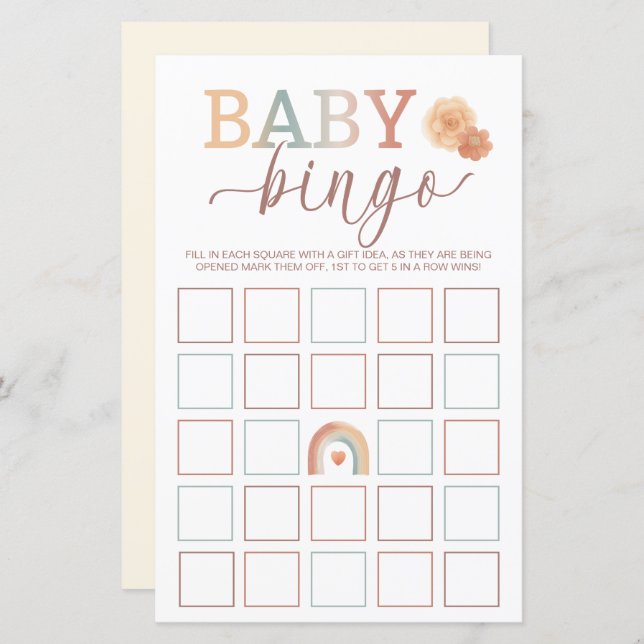 Papier Boho Rainbow Baby Jeu - Watercolor Baby Sho (Devant / Derrière)