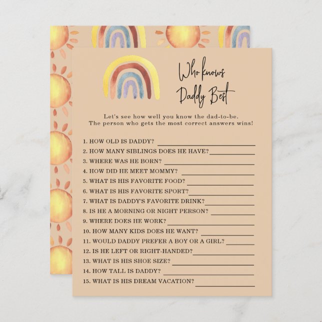 Papier Boho Rainbow Game Qui connaît le mieux DADDY (Devant / Derrière)