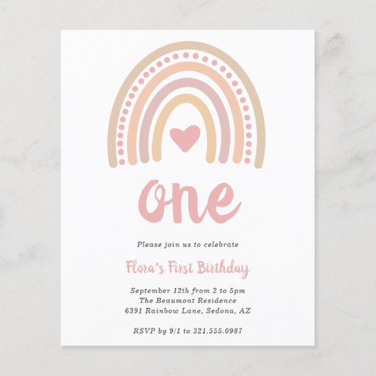 Papier Boho Rainbow Girl Budget Premier anniversaire Invi (Devant)