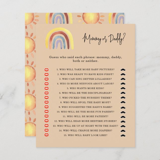 Papier Boho Rainbow maman ou papa jeu de baby shower (Devant / Derrière)