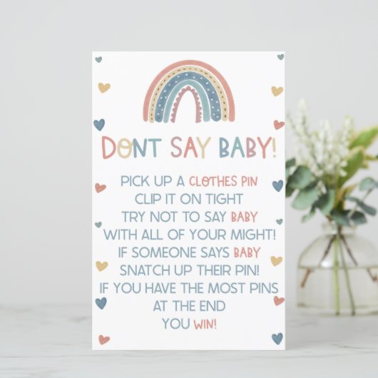 Papier Boho Rainbow Ne dis pas Baby ! Jeu baby shower (Debout devant)