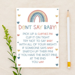 Papier Boho Rainbow Ne dis pas Baby ! Jeu baby shower