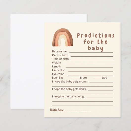 Papier Boho rainbow Prédictions pour le jeu bébé. (Devant / Derrière)