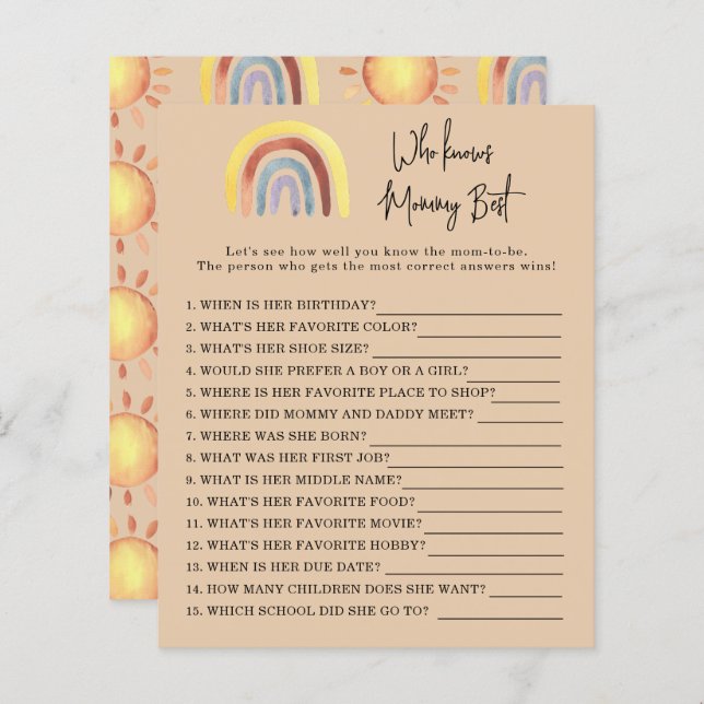 Papier Boho Rainbow Qui connaît maman meilleur jeu (Devant / Derrière)