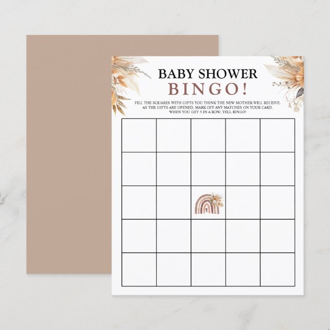 Papier Boho Rainbow Thème | Baby shower Jeu de Bingo (Devant / Derrière)