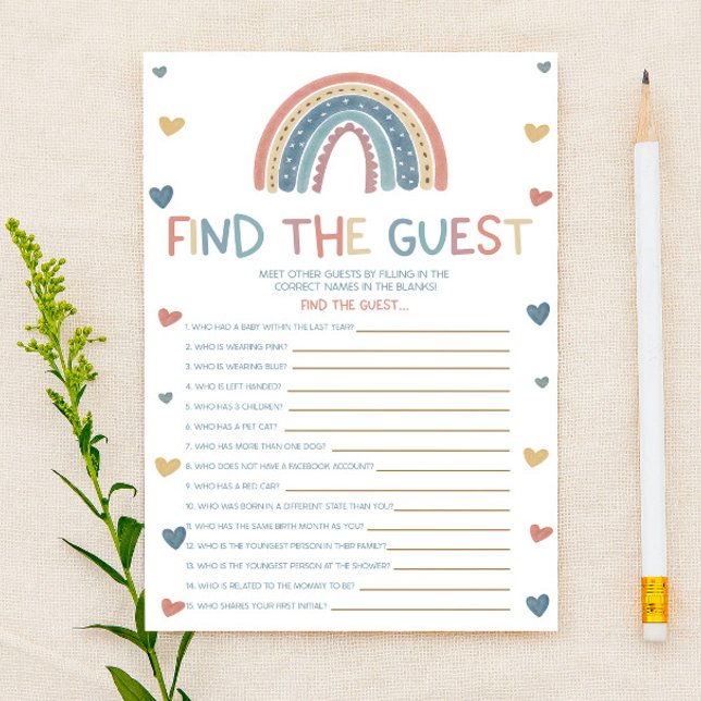 Papier Boho Rainbow Trouvez Le Jeu Du Baby shower Invité (Créateur téléchargé)