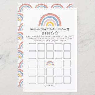 Papier Boho Rainbow Watercolor Baby shower Bingo