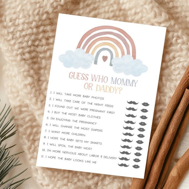 Papier Boho Rayon de Soleil Devinez qui est Maman ou Papa (Boho Rainbow Baby Shower Guess Who Mommy or Daddy Game)