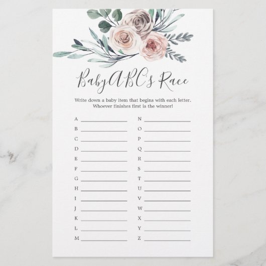 Papier Boho Rose Baby shower Baby ABC's Race Game (Devant)