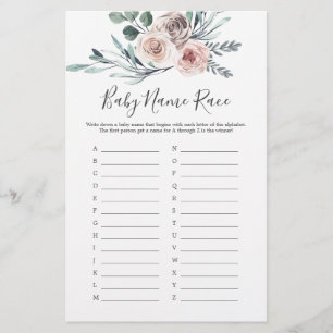 Papier Boho Rose Baby shower Baby Name Race Jeu