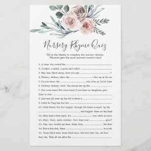 Papier Boho Rose Baby shower Nursery Rhyme Quiz Jeu