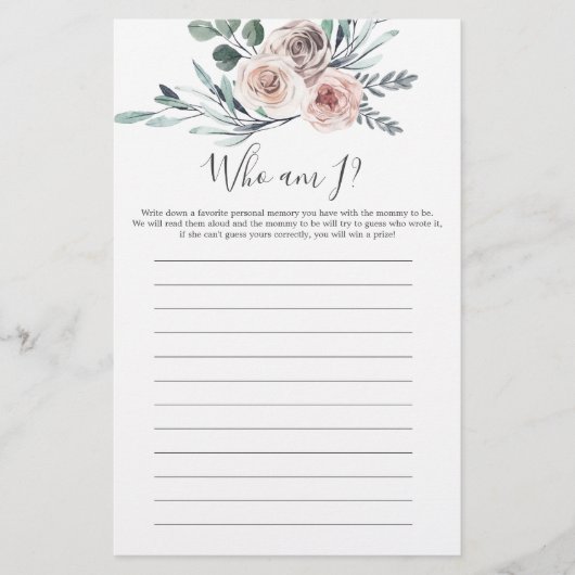 Papier Boho Rose Baby shower Qui Suis-Je Jeu (Devant)