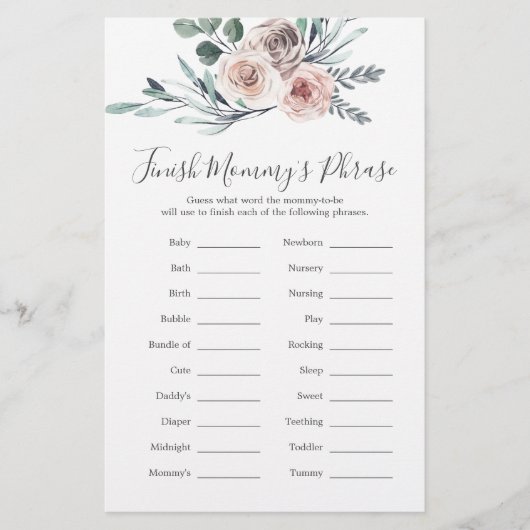 Papier Boho Rose Baby shower Terminer la phrase de maman (Devant)