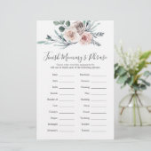 Papier Boho Rose Baby shower Terminer la phrase de maman (Debout devant)